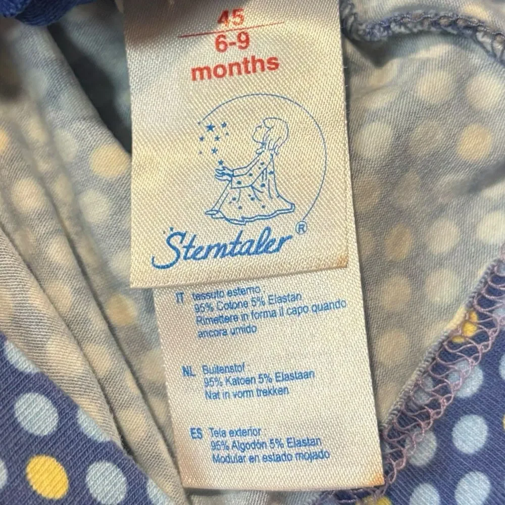 Sterntaler Baby Girl Cotton Beanie Hat 6-9M Blue Polka Dot Apple Sun European